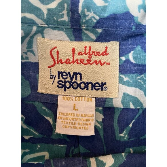 Reyn Spooner Alfred Shaheen Hawaiian Shirt Men Size Large L Floral Blue Collared - Picture 8 of 11